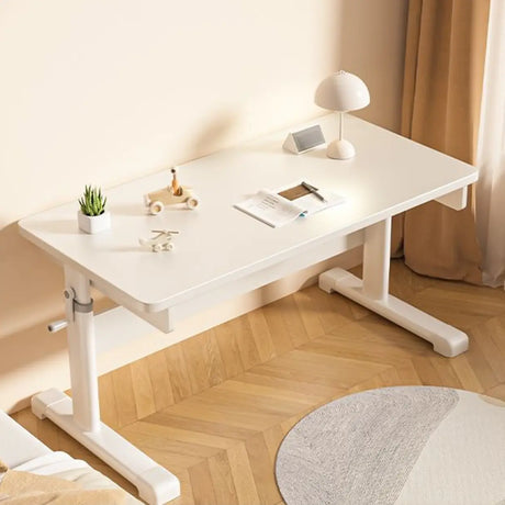 Adjustable Height White Metal Base Kids Desk with Hutch Image - 2