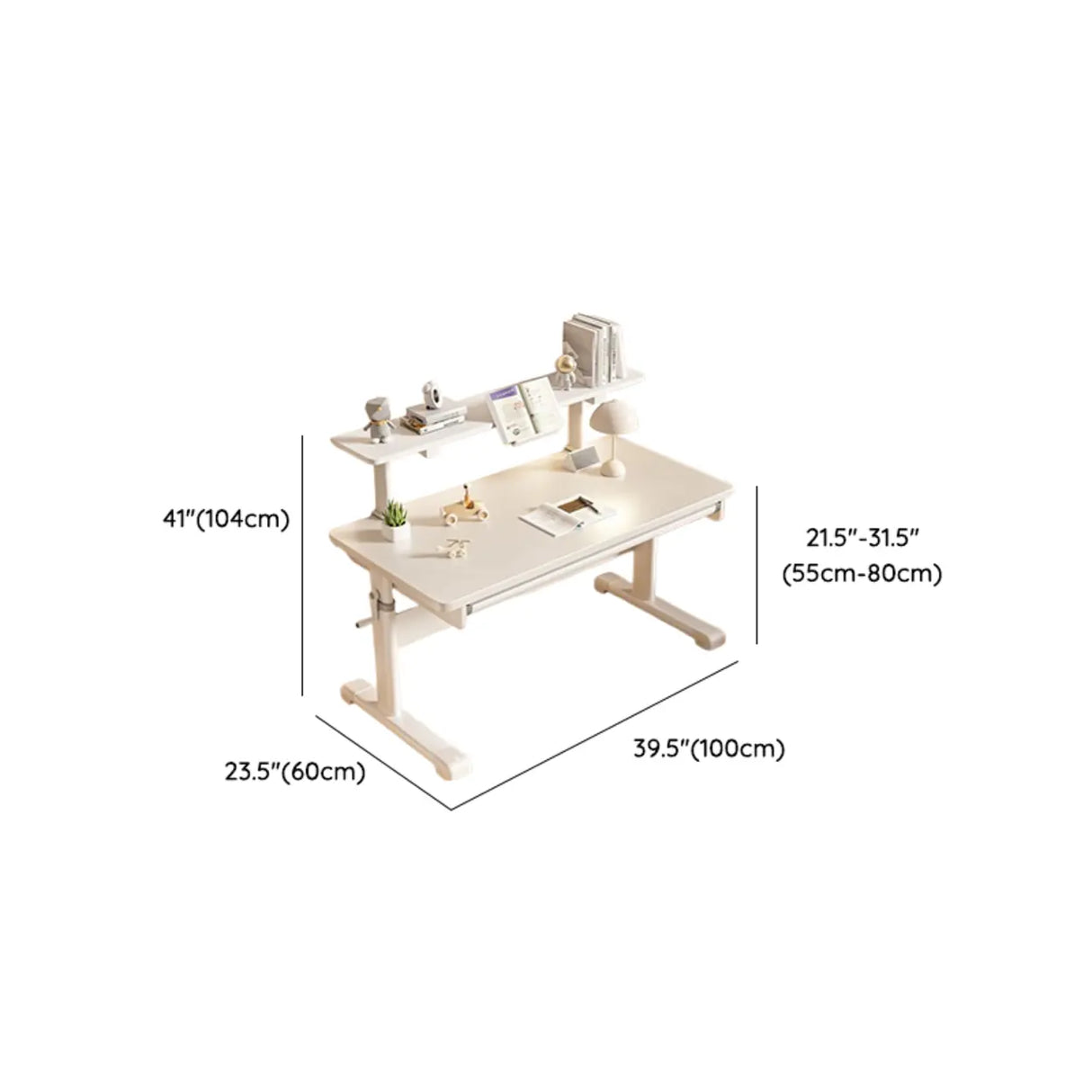 Adjustable Height White Metal Base Kids Desk with Hutch Image - 22