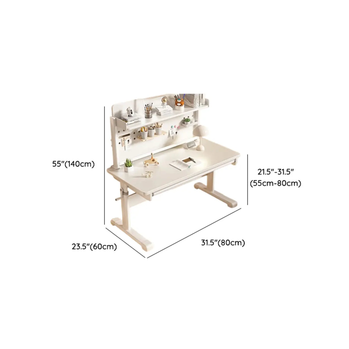 Adjustable Height White Metal Base Kids Desk with Hutch Image - 24