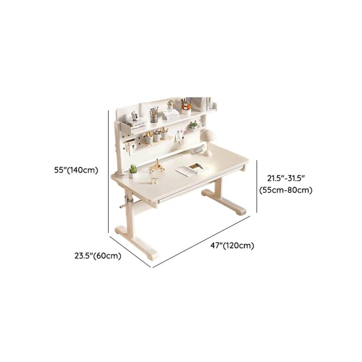 Adjustable Height White Metal Base Kids Desk with Hutch Image - 26