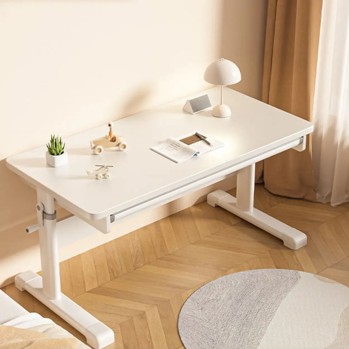 Adjustable Height White Metal Base Kids Desk with Hutch Image - 3