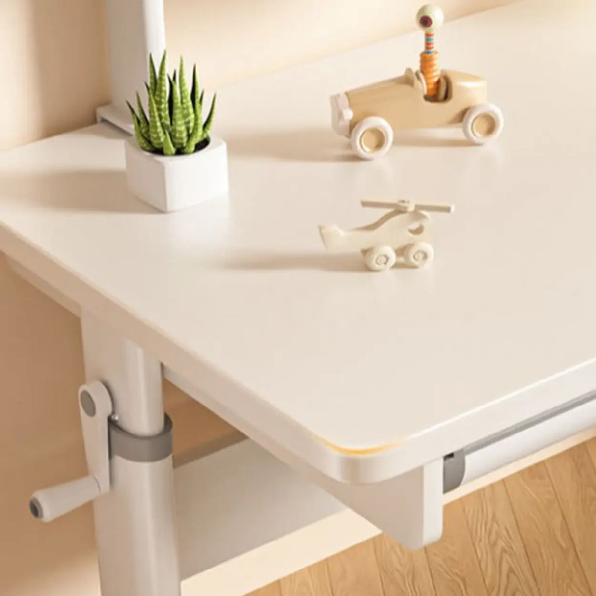 Adjustable Height White Metal Base Kids Desk with Hutch Image - 4