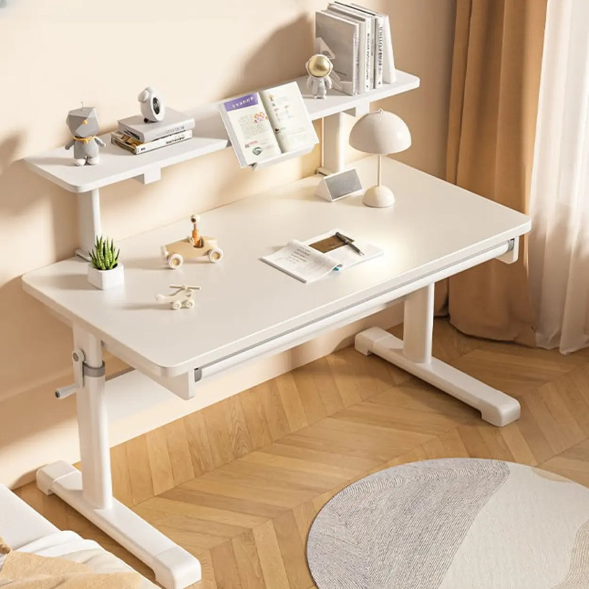 Adjustable Height White Metal Base Kids Desk with Hutch Image - 5