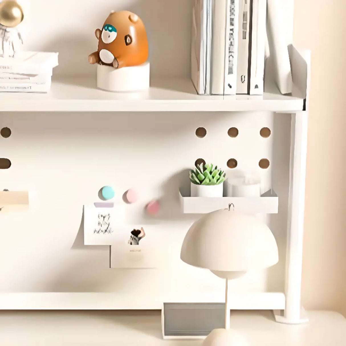 Adjustable Height White Metal Base Kids Desk with Hutch Image - 6