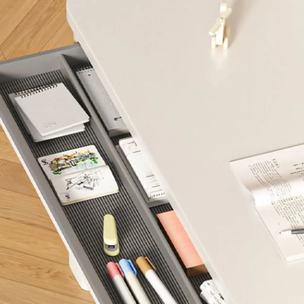 Adjustable Height White Metal Base Kids Desk with Hutch Image - 8