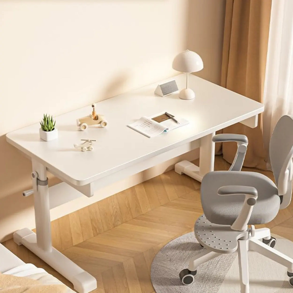 Adjustable Height White Metal Base Kids Desk with Hutch Image - 9