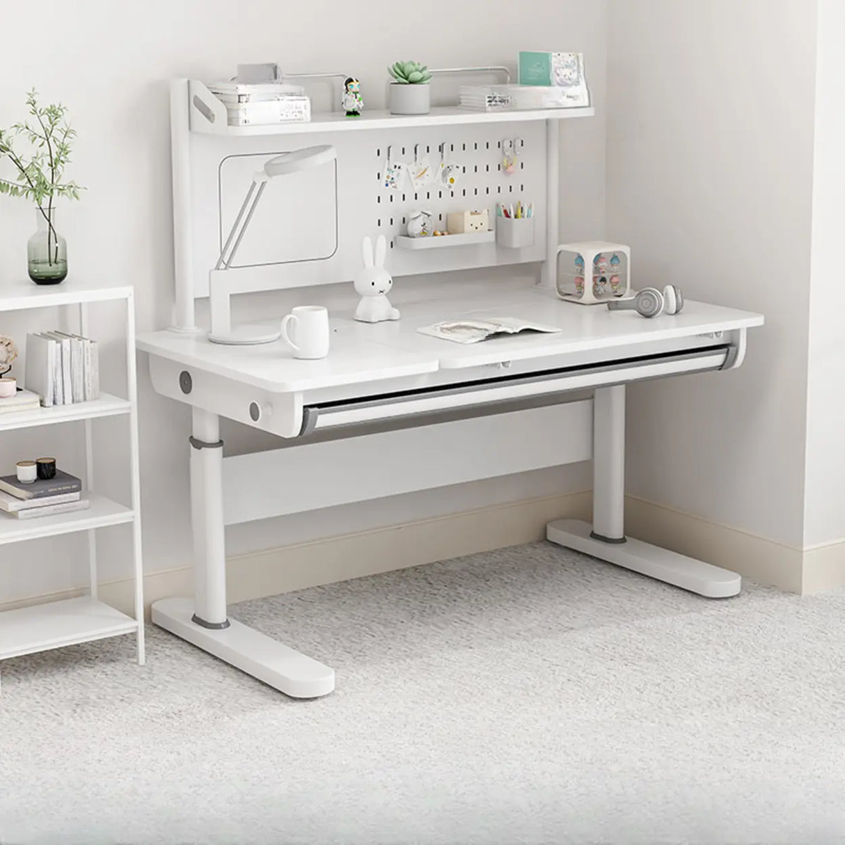 Adjustable Height White Metal Base Kids Writing Desk Image - 5