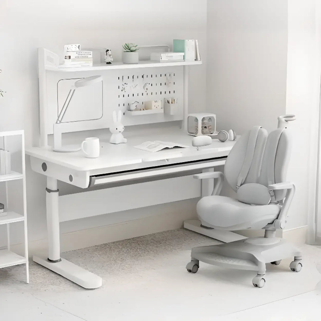 Adjustable Height White Metal Base Kids Writing Desk Image - 7