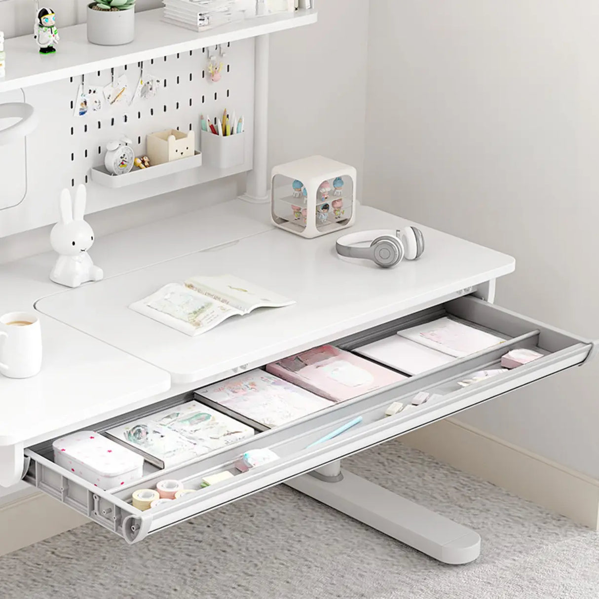 Adjustable Height White Metal Base Kids Writing Desk Image - 8