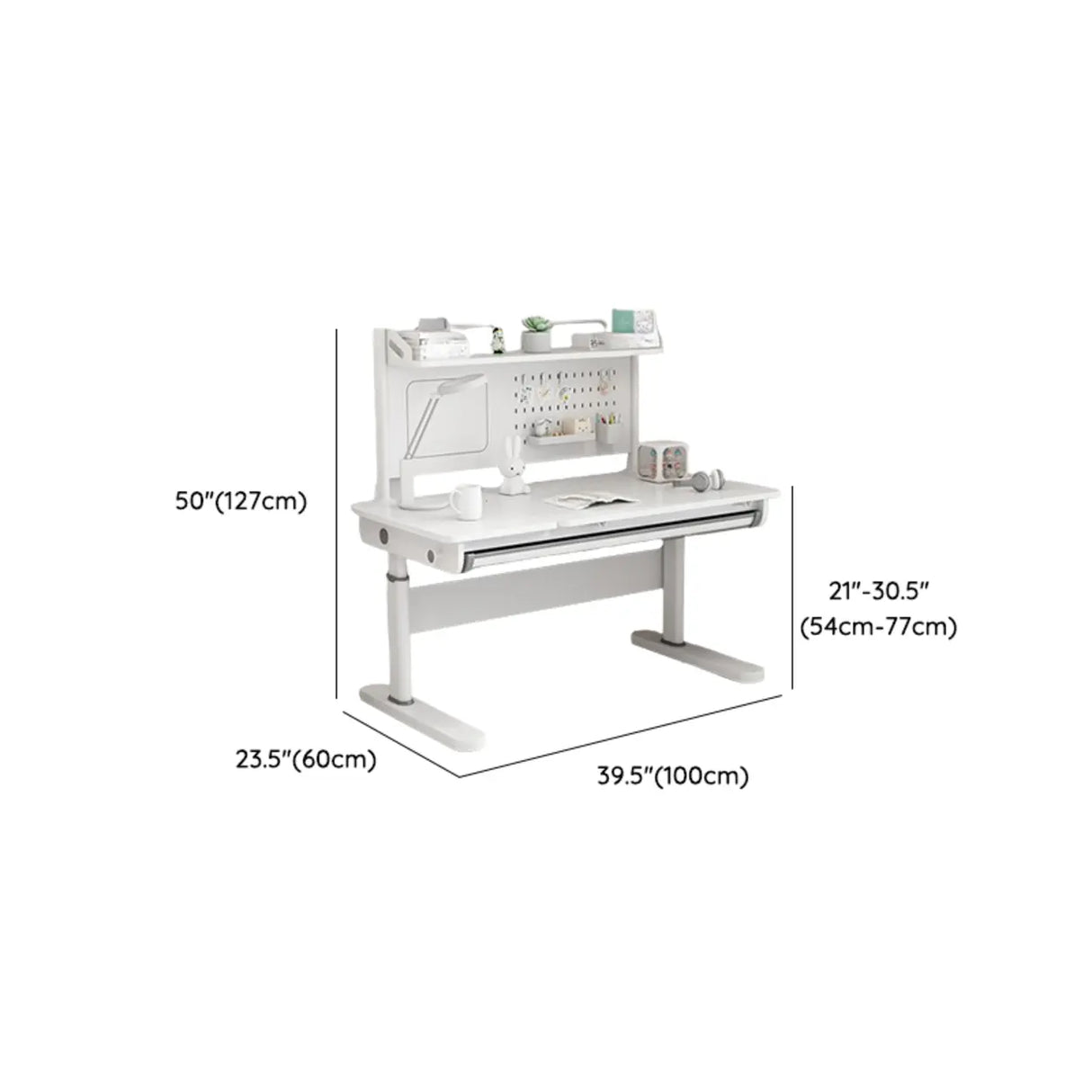 Adjustable Height White Metal Base Kids Writing Desk