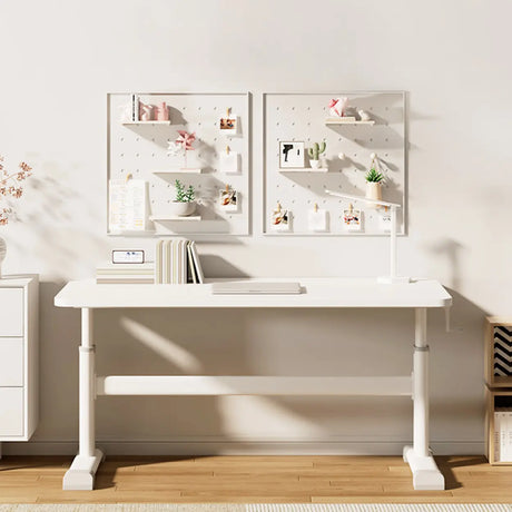 Adjustable Height White Wood Metal Kids Writing Desk Image - 1