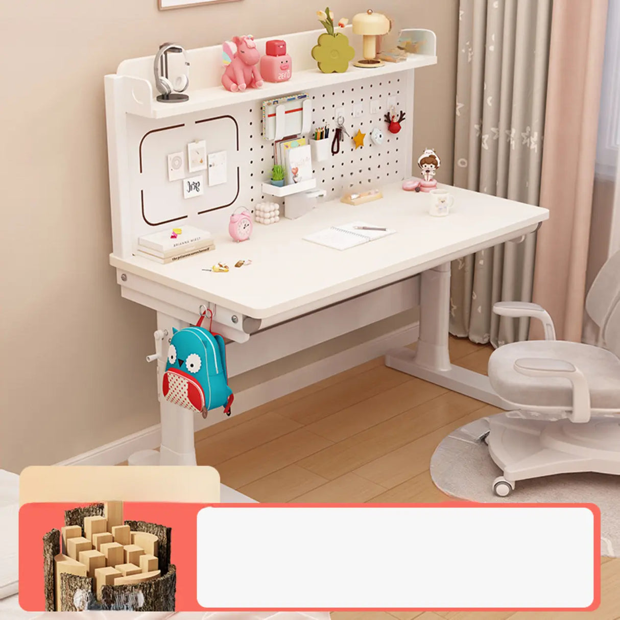 Adjustable Height White Wood Rectangular Kids Table Image - 11