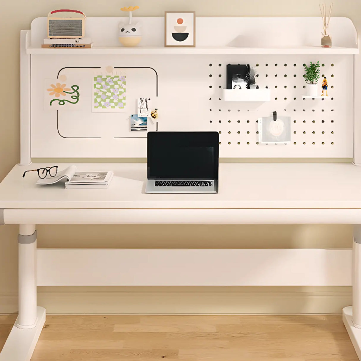 Adjustable Height White Wood Rectangular Kids Table Image - 12