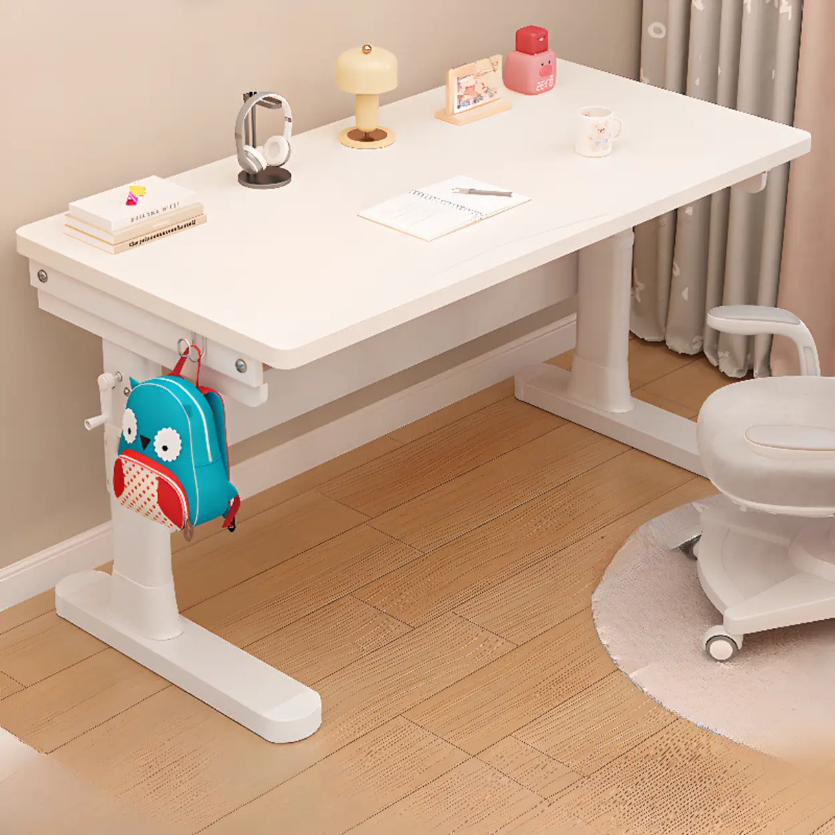 Adjustable Height White Wood Rectangular Kids Table Image - 2