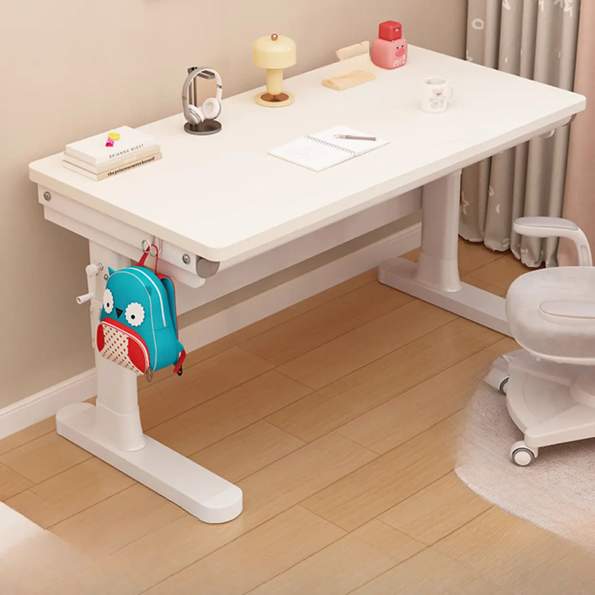Adjustable Height White Wood Rectangular Kids Table Image - 3
