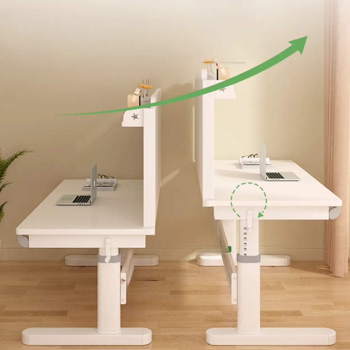 Adjustable Height White Wood Rectangular Kids Table Image - 6