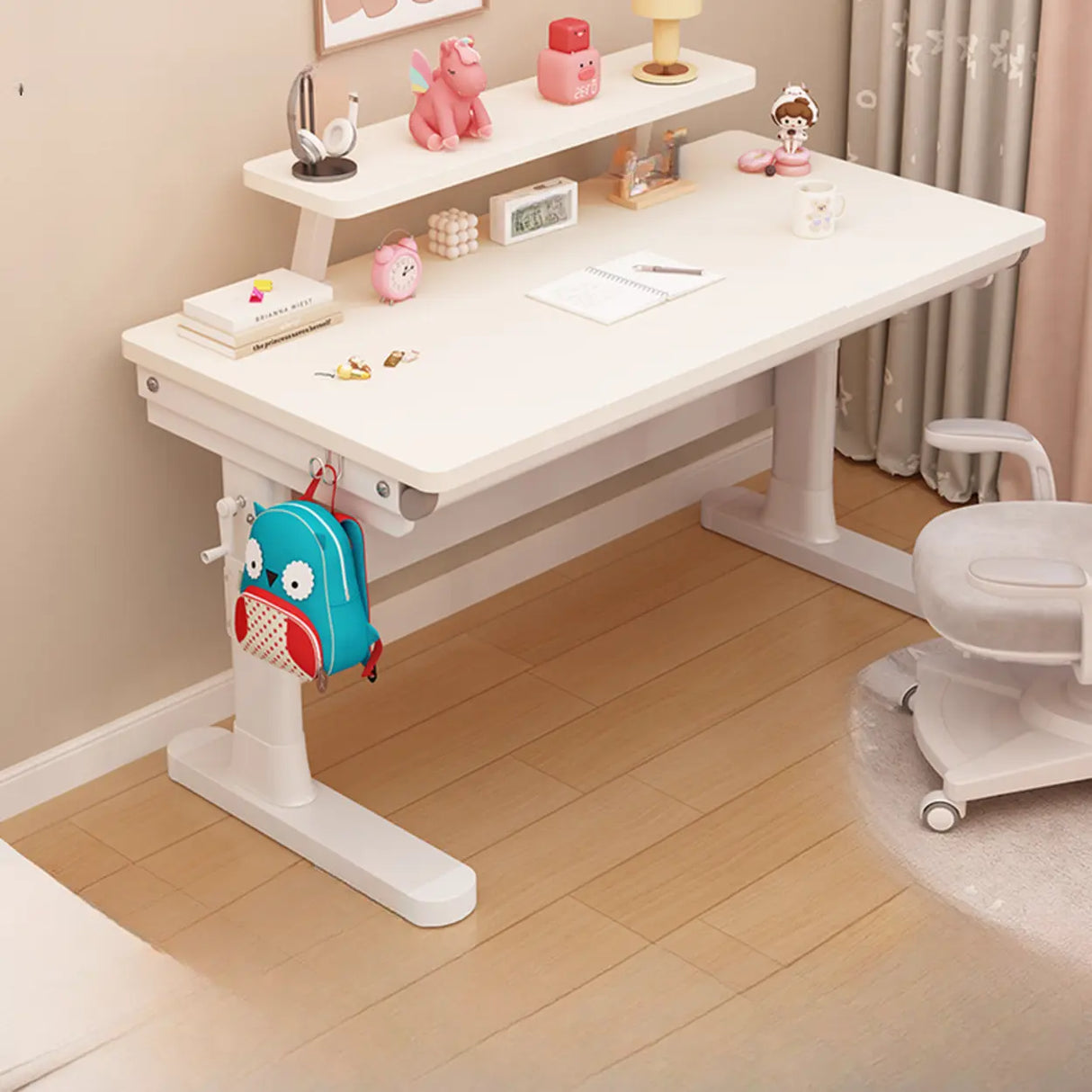 Adjustable Height White Wood Rectangular Kids Table Image - 7