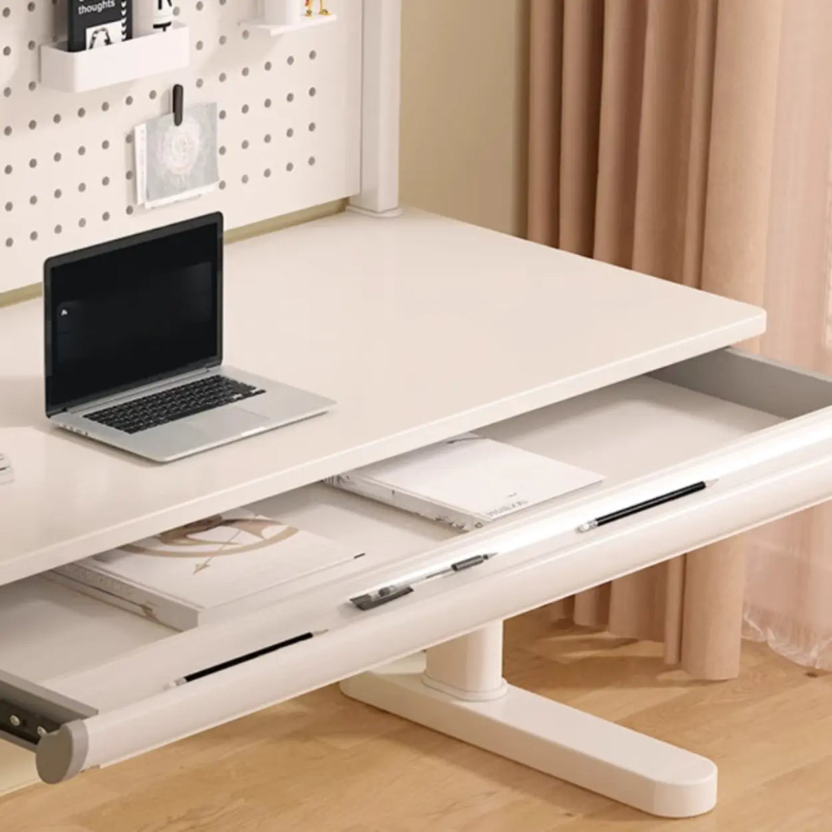 Adjustable Height White Wood Rectangular Kids Table Image - 8