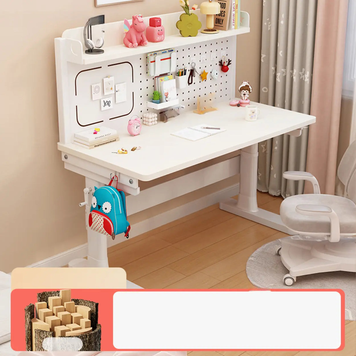 Adjustable Height White Wood Rectangular Kids Table Image - 9