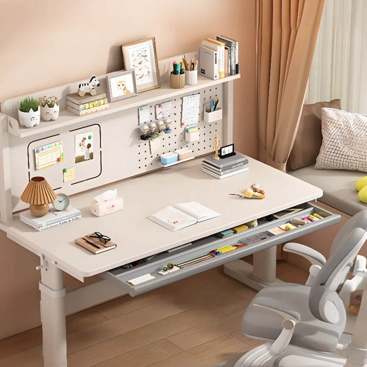 Adjustable Height White Writing Desk for Kids Study Image - 7