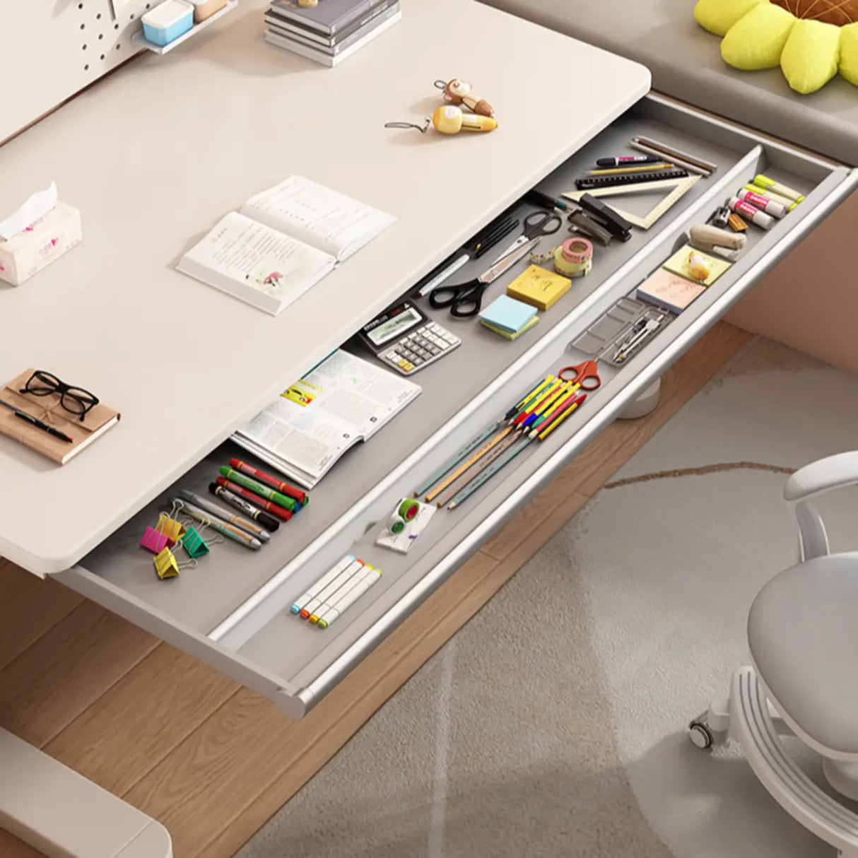 Adjustable Height White Writing Desk for Kids Study Image - 8