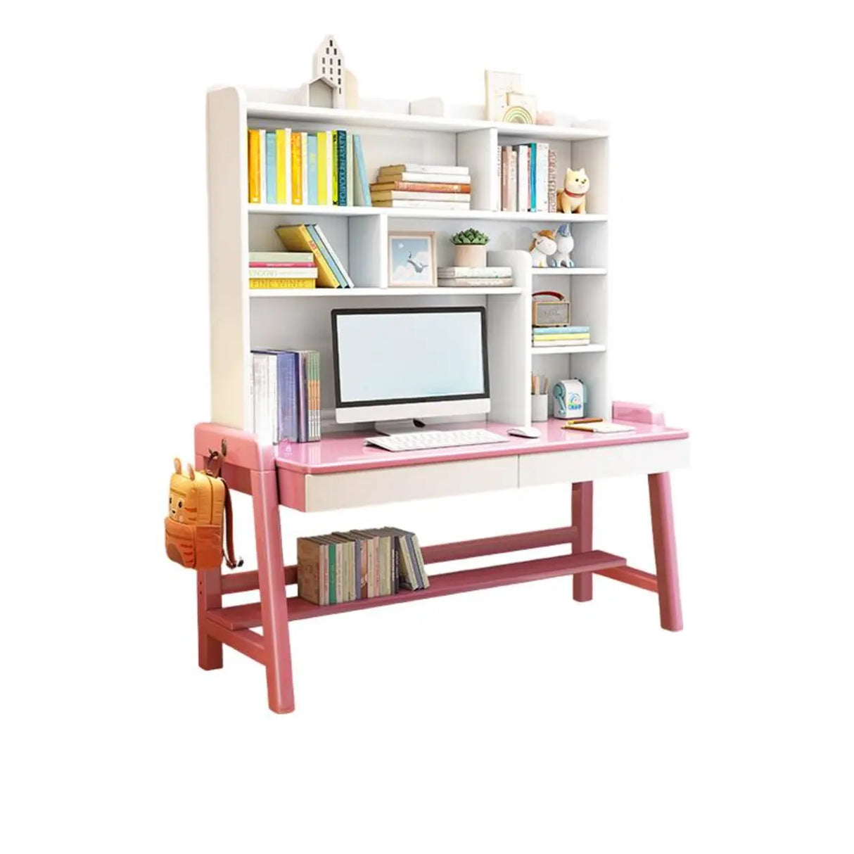 Adjustable Height Wood Kids Desk with Hutch and Shelves Image - 10