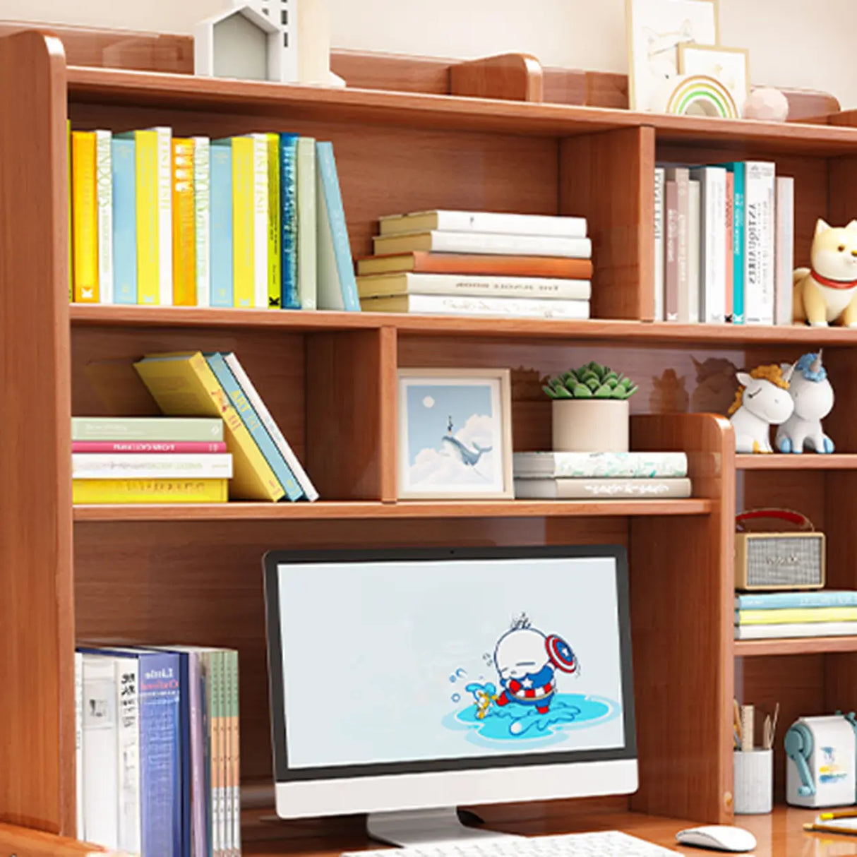 Adjustable Height Wood Kids Desk with Hutch and Shelves Image - 15