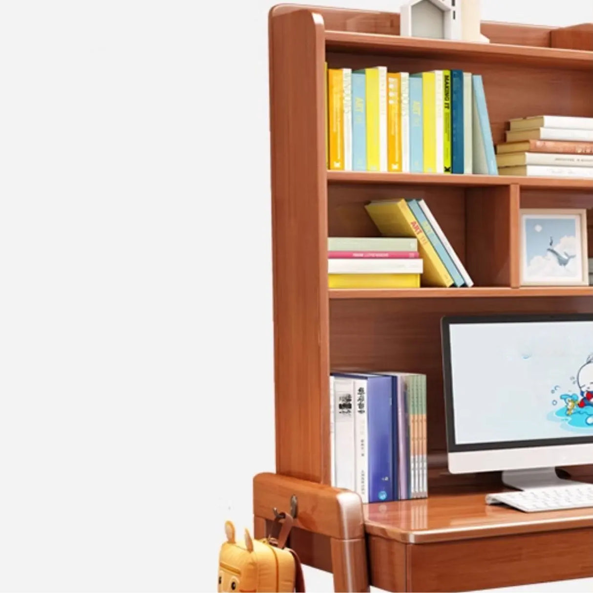 Adjustable Height Wood Kids Desk with Hutch and Shelves Image - 16