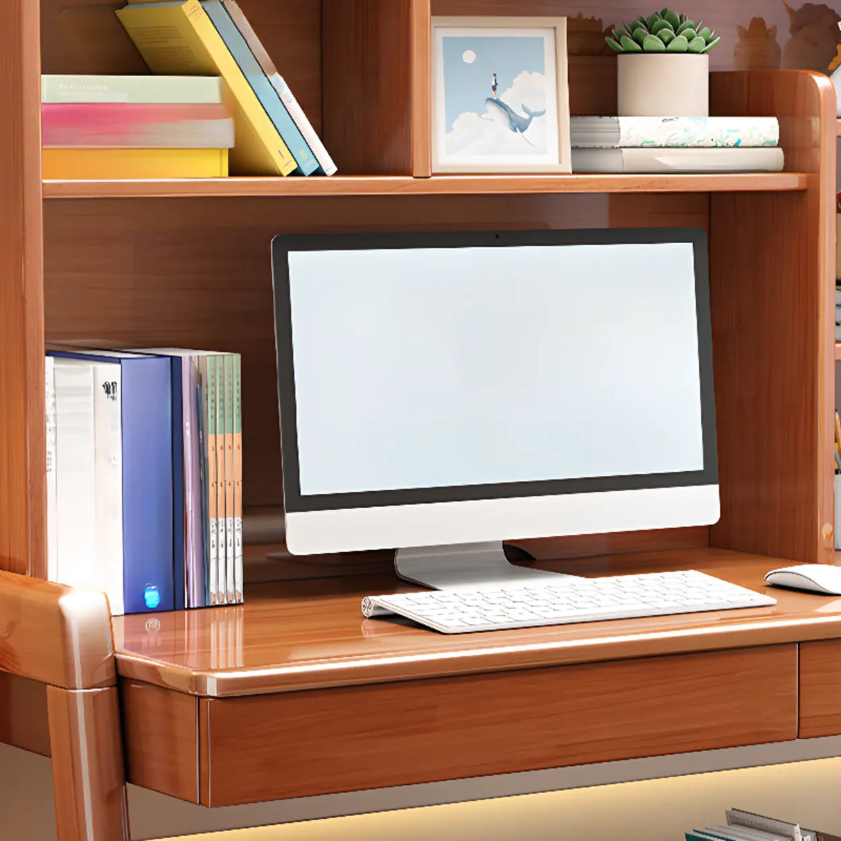 Adjustable Height Wood Kids Desk with Hutch and Shelves Image - 18