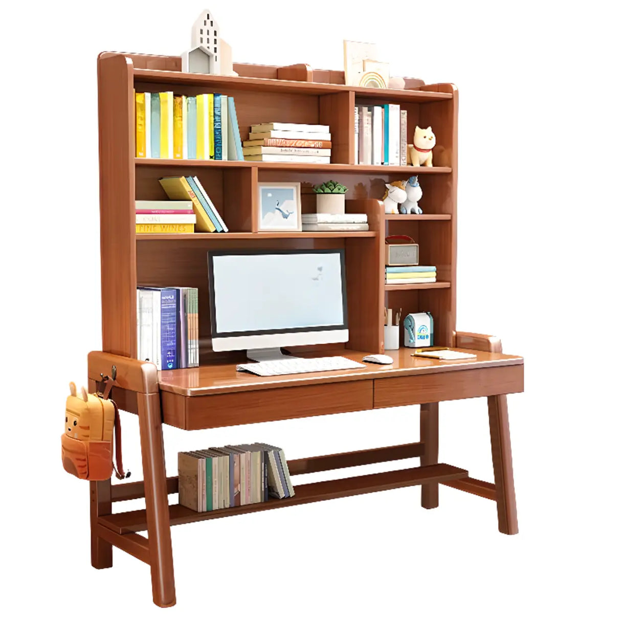 Adjustable Height Wood Kids Desk with Hutch and Shelves Image - 2
