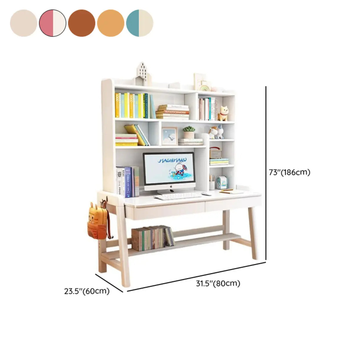 Adjustable Height Wood Kids Desk with Hutch and Shelves
