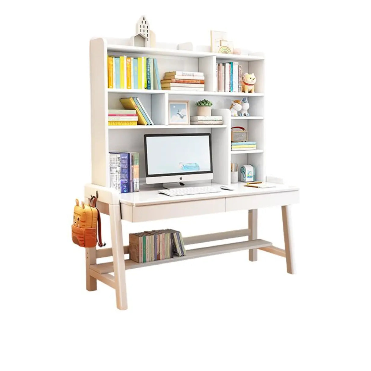 Adjustable Height Wood Kids Desk with Hutch and Shelves Image - 3