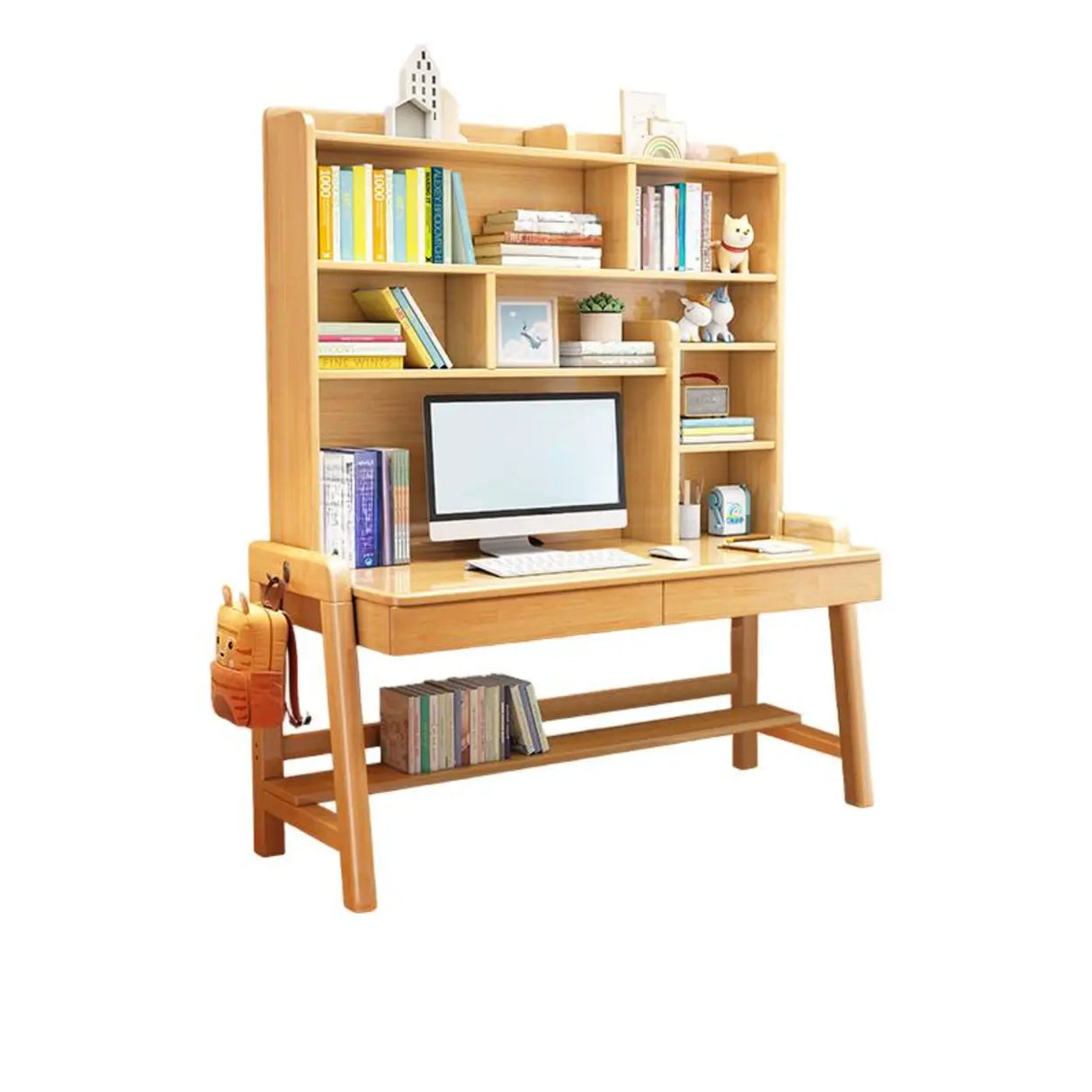 Adjustable Height Wood Kids Desk with Hutch and Shelves Image - 5