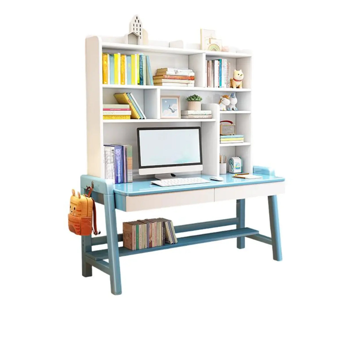 Adjustable Height Wood Kids Desk with Hutch and Shelves Image - 8