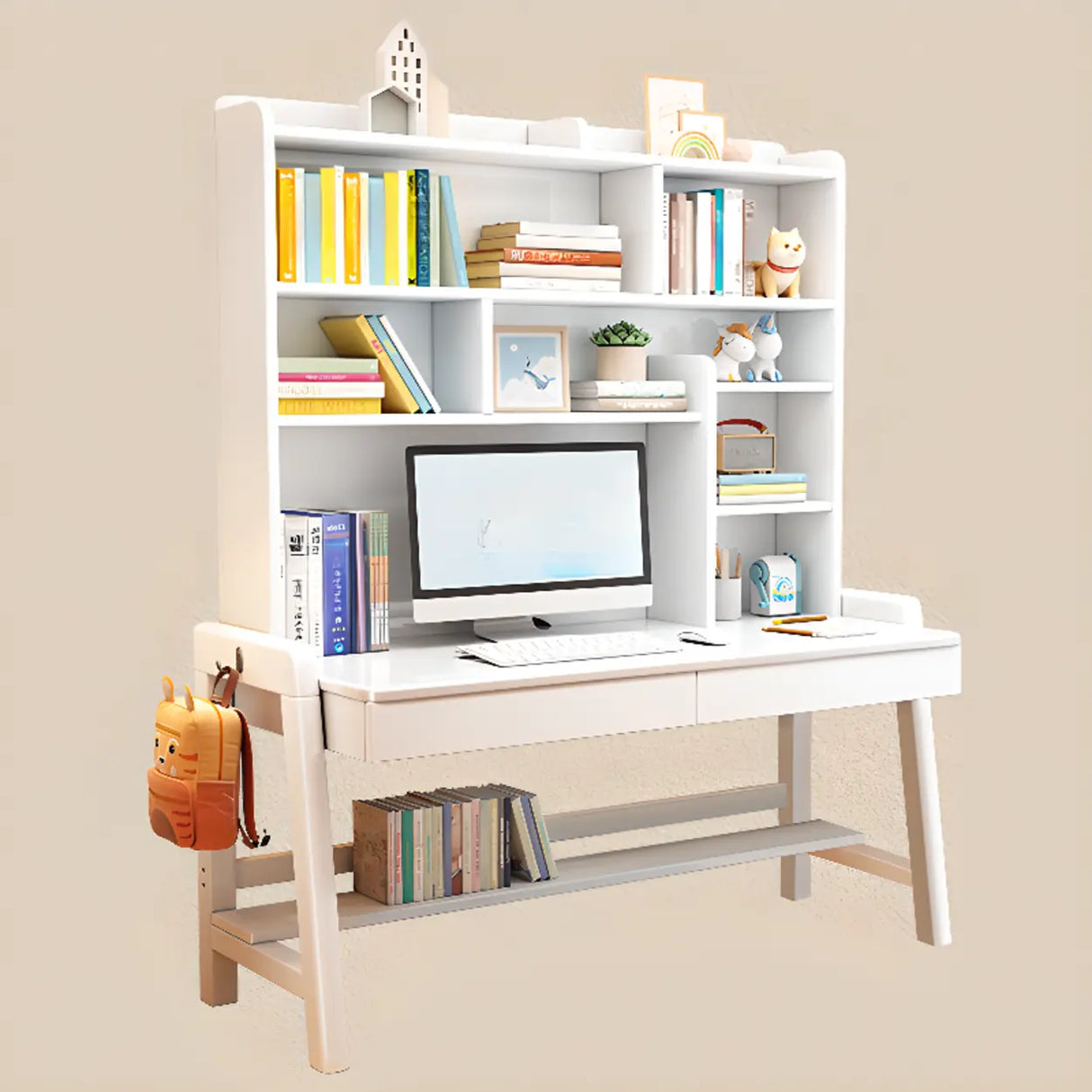 Adjustable Height Wood Kids Desk with Hutch and Shelves Image - 9