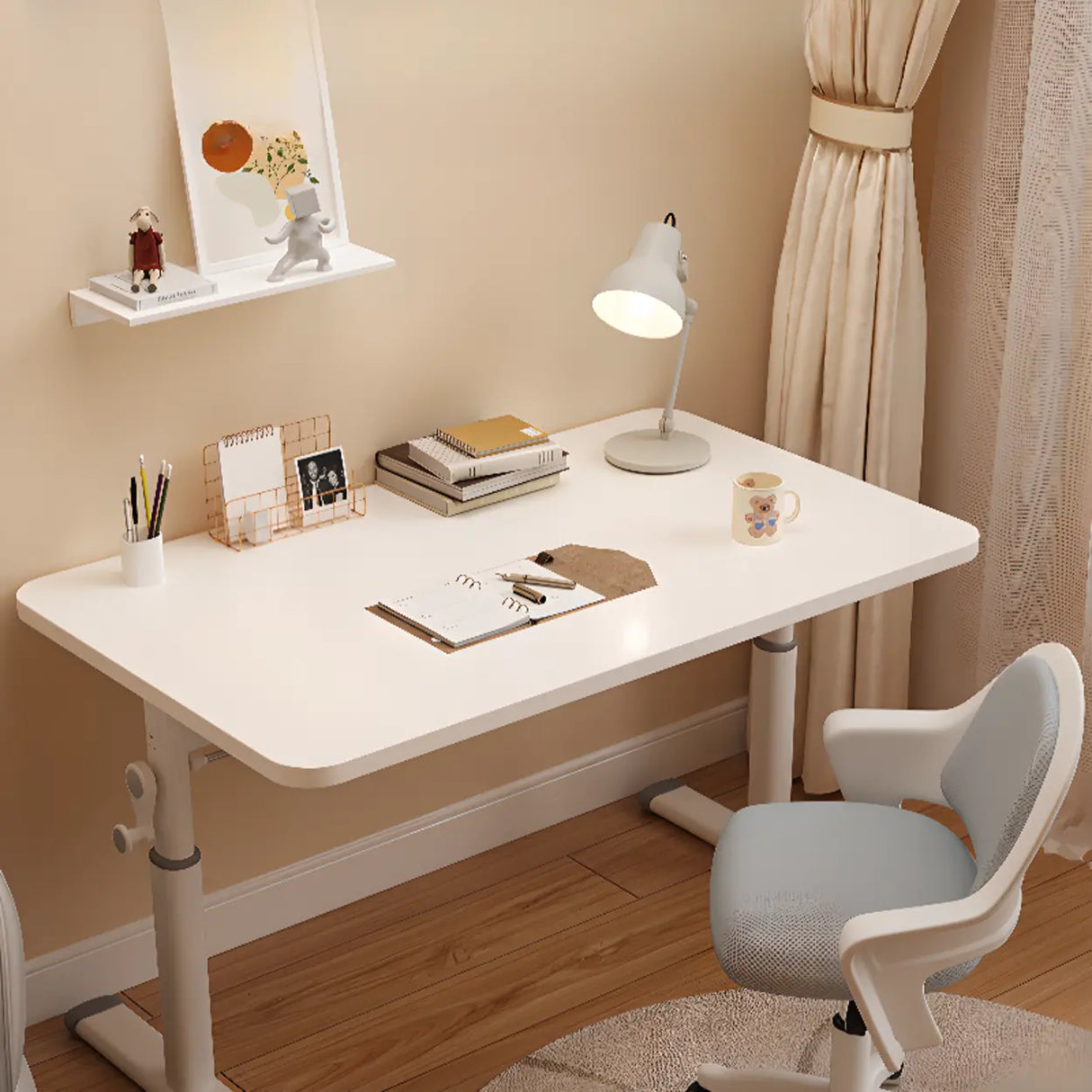 Adjustable Height Wood Top Steel Base Kids Desk Image - 6