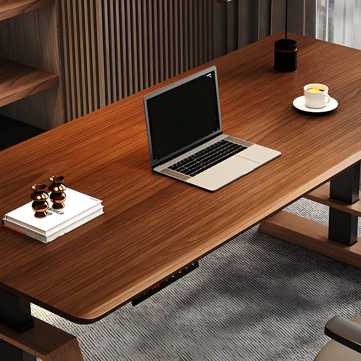 Adjustable Height Wooden T-Shaped Base Standing Desk Image - 11