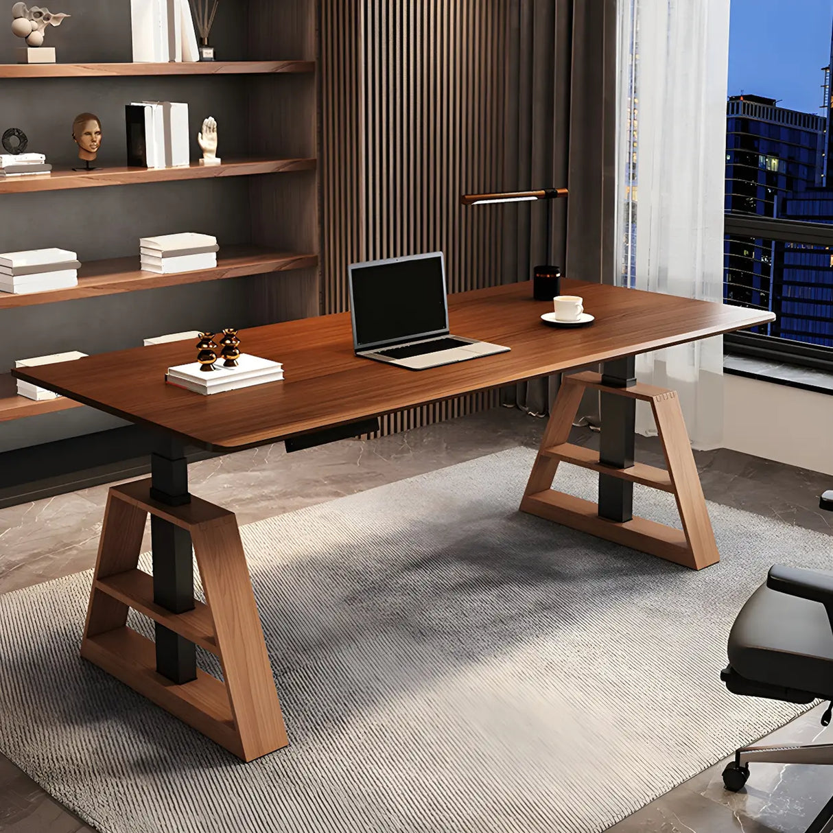 Adjustable Height Wooden T-Shaped Base Standing Desk Image - 1