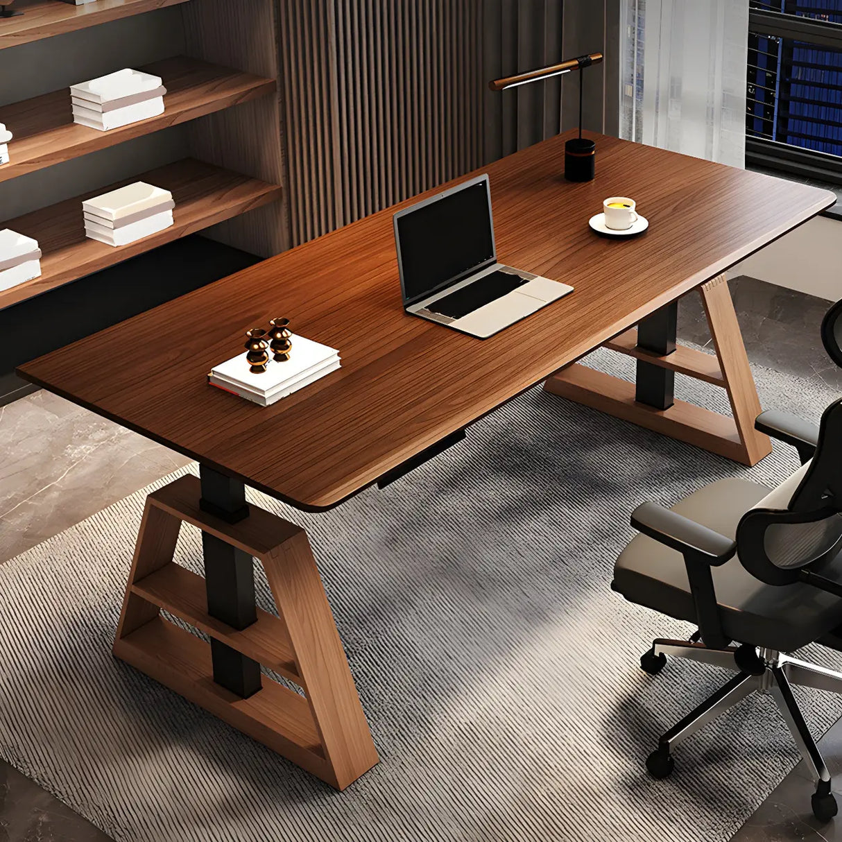 Adjustable Height Wooden T-Shaped Base Standing Desk Image - 2