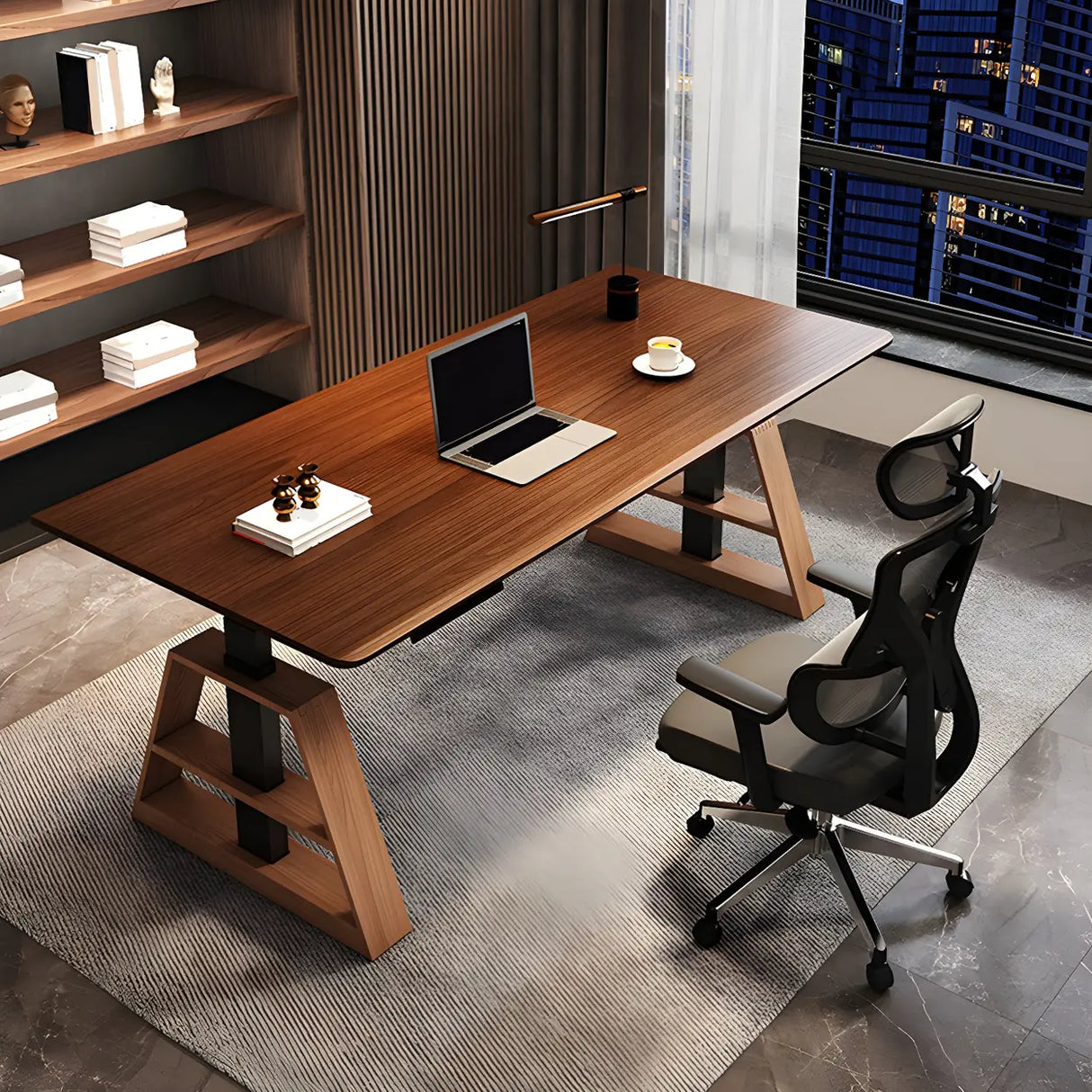 Adjustable Height Wooden T-Shaped Base Standing Desk Image - 4