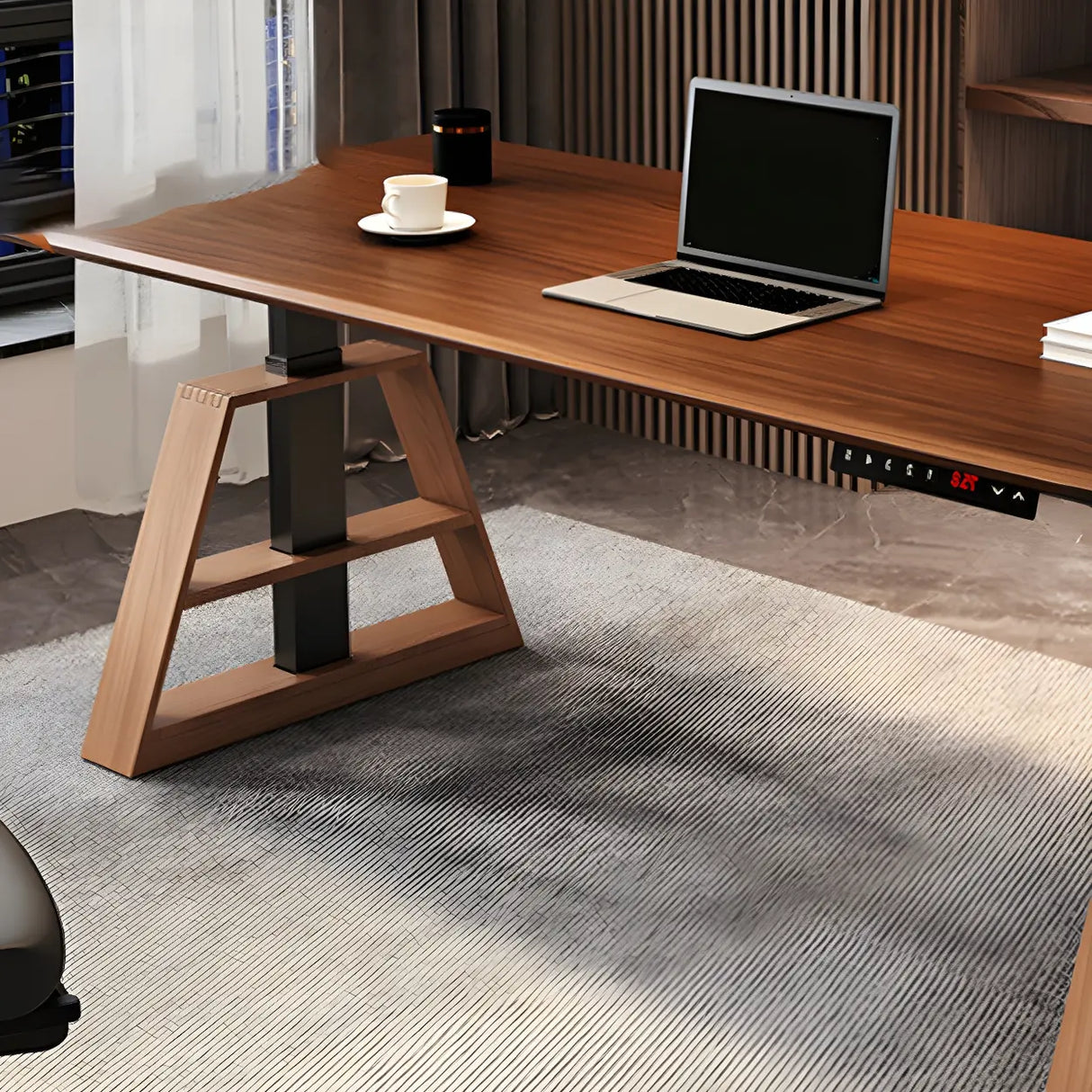Adjustable Height Wooden T-Shaped Base Standing Desk Image - 8