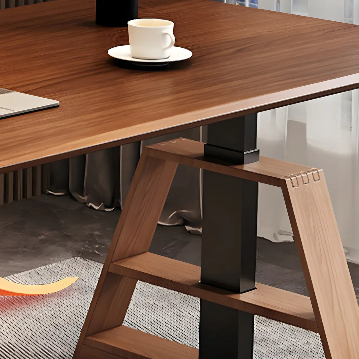Adjustable Height Wooden T-Shaped Base Standing Desk Image - 9