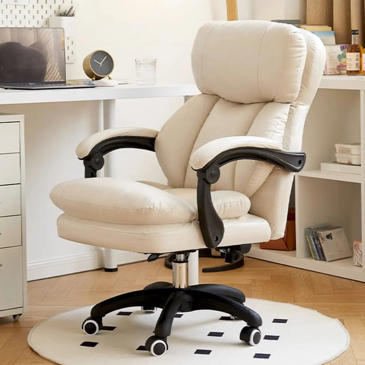 Adjustable Leather Ergonomic Swivel Office White Chair Image - 1