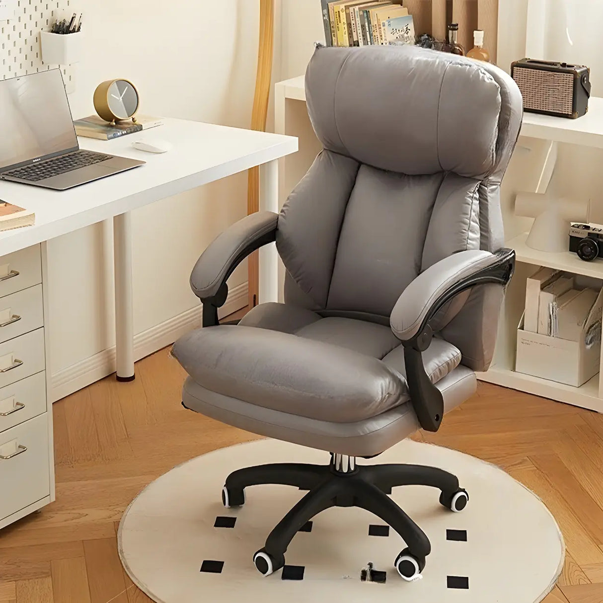 Adjustable Leather Ergonomic Swivel Office White Chair Image - 11