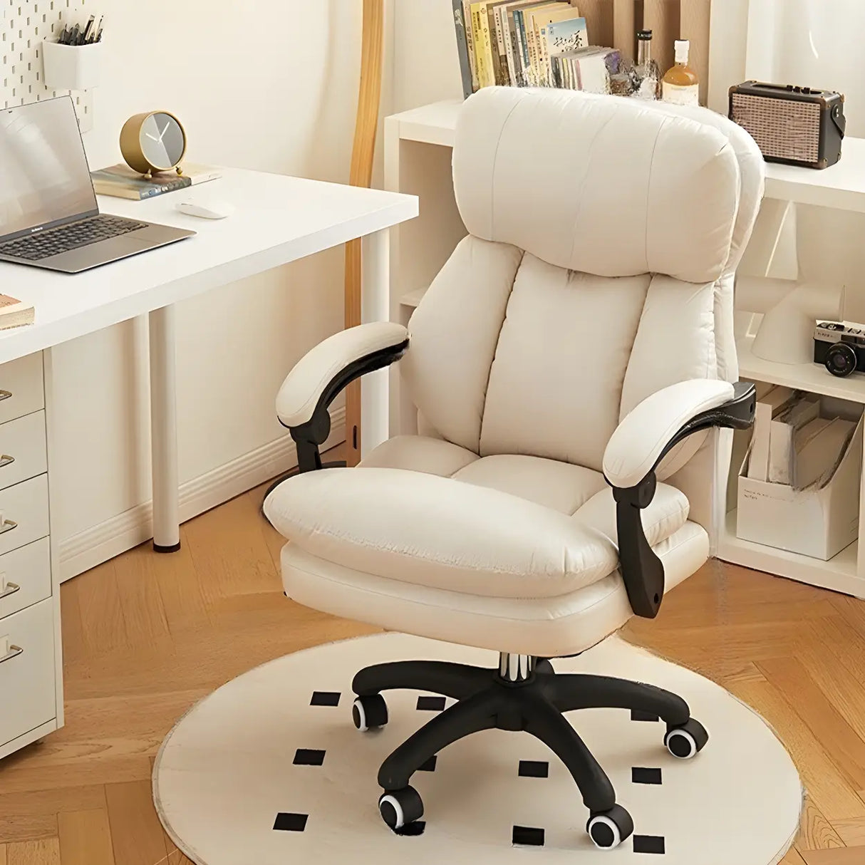 Adjustable Leather Ergonomic Swivel Office White Chair Image - 2