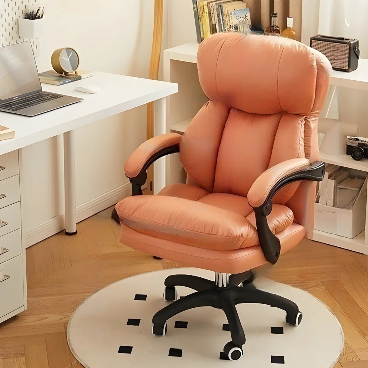 Adjustable Leather Ergonomic Swivel Office White Chair Image - 3
