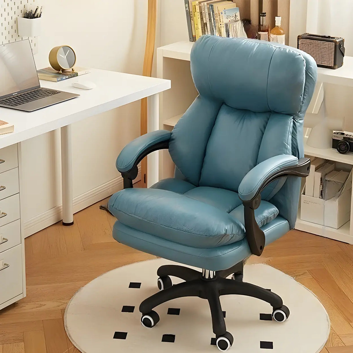 Adjustable Leather Ergonomic Swivel Office White Chair Image - 4