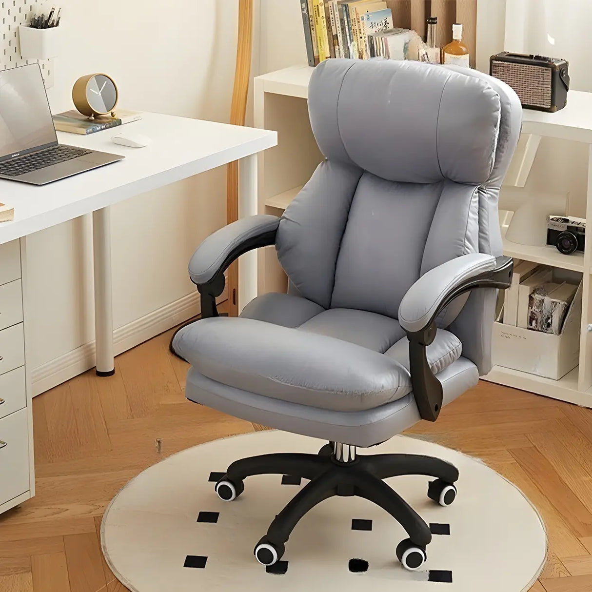 Adjustable Leather Ergonomic Swivel Office White Chair Image - 6