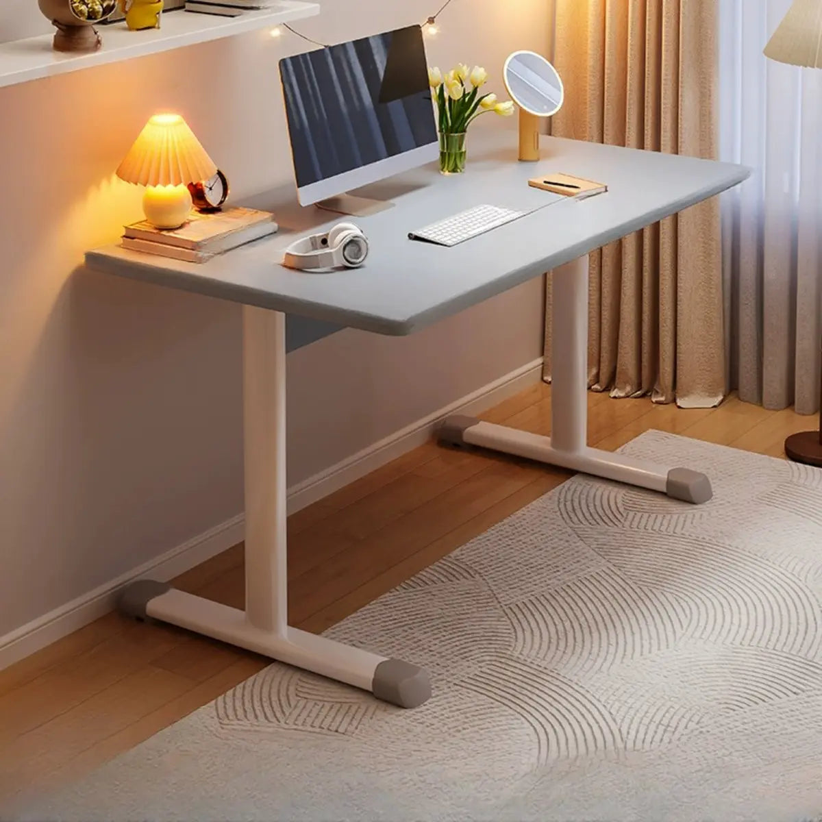 Adjustable Manufactured Wood T-Shape Computer Desk Image - 11