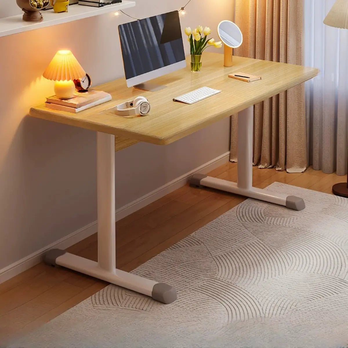 Adjustable Manufactured Wood T-Shape Computer Desk Image - 15